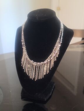 Boho Light Purple Fringe Silver Tone Necklace